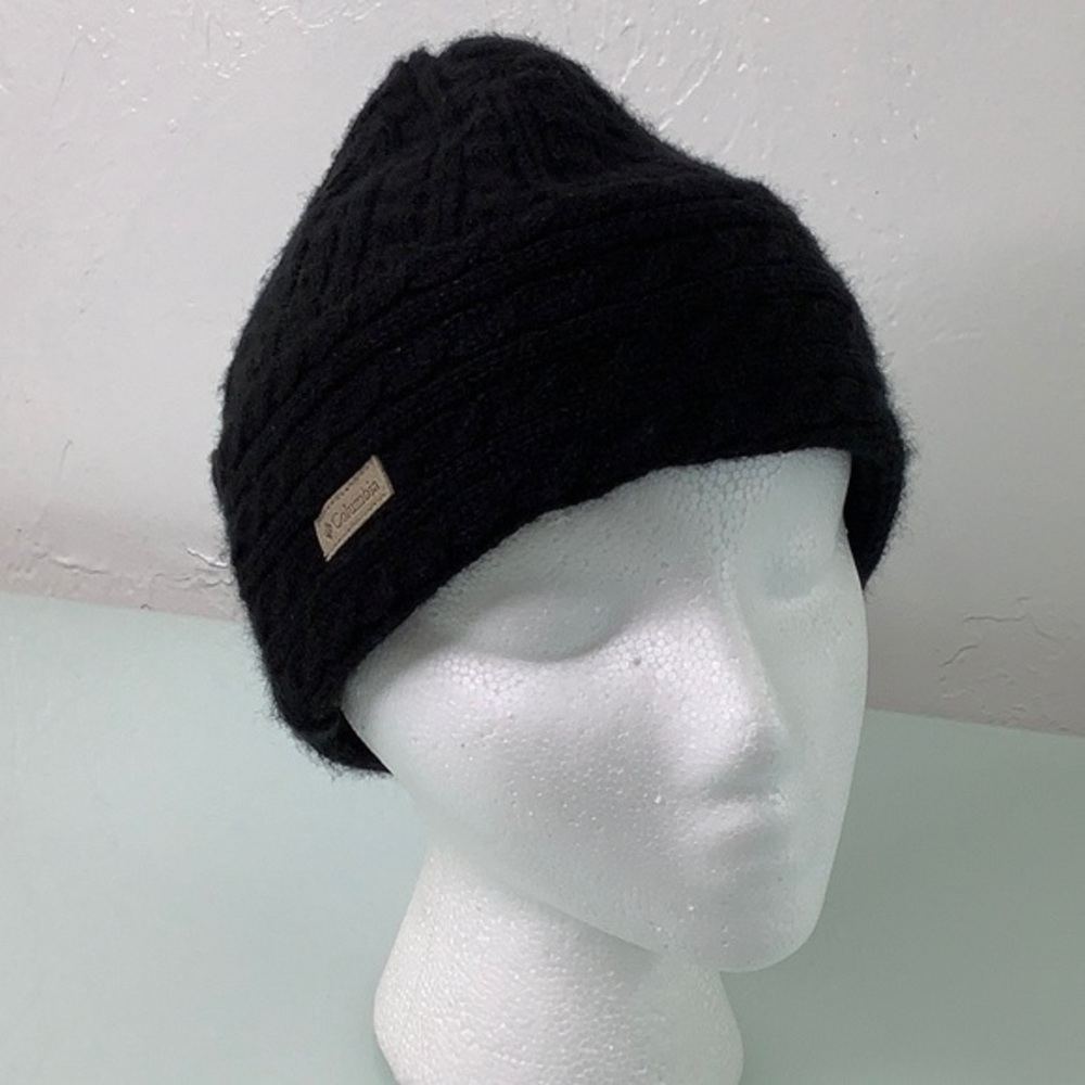 Columbia black knit beanie hat women size OSFM EUC